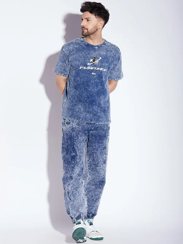 Blue Acid Wash Tshirt and Trackpants Clothing Set