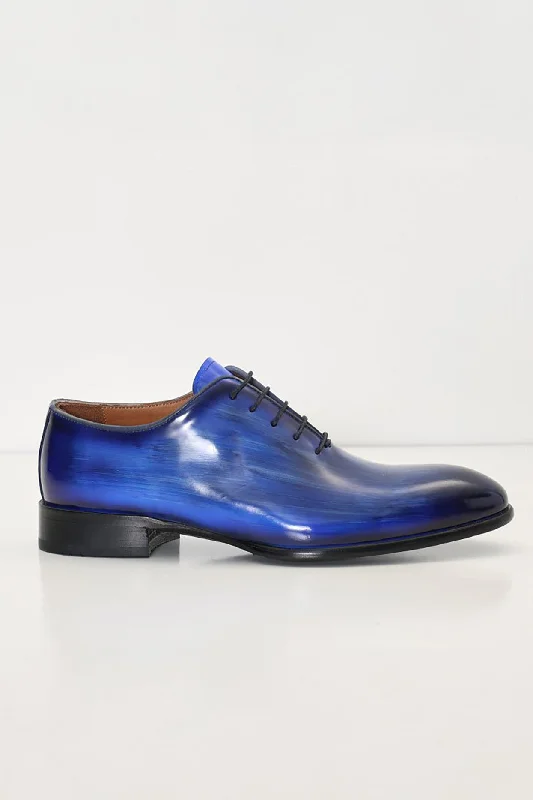 Hand Paint Patina Patent Leather Oxfords - Blue