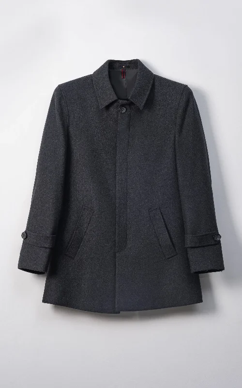 BUTTON FRONT LONG COAT CHARCOAL