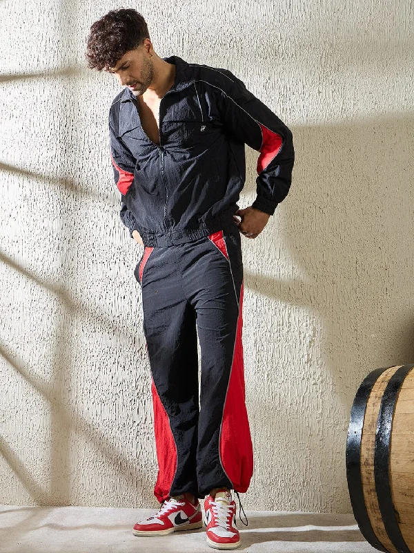 Black and Red Crinkle Cut and Sew Tracksuit