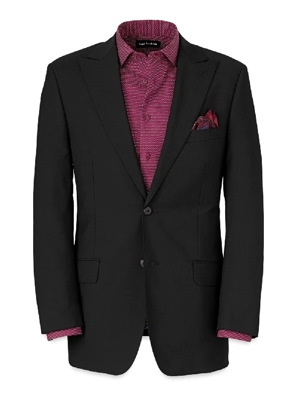 Wool Stretch Bengaline Peak Lapel Suit Jacket - Black