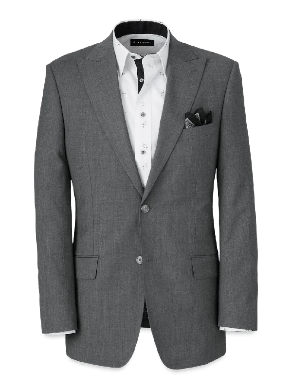 Wool Stretch Bengaline Peak Lapel Suit Jacket - Grey