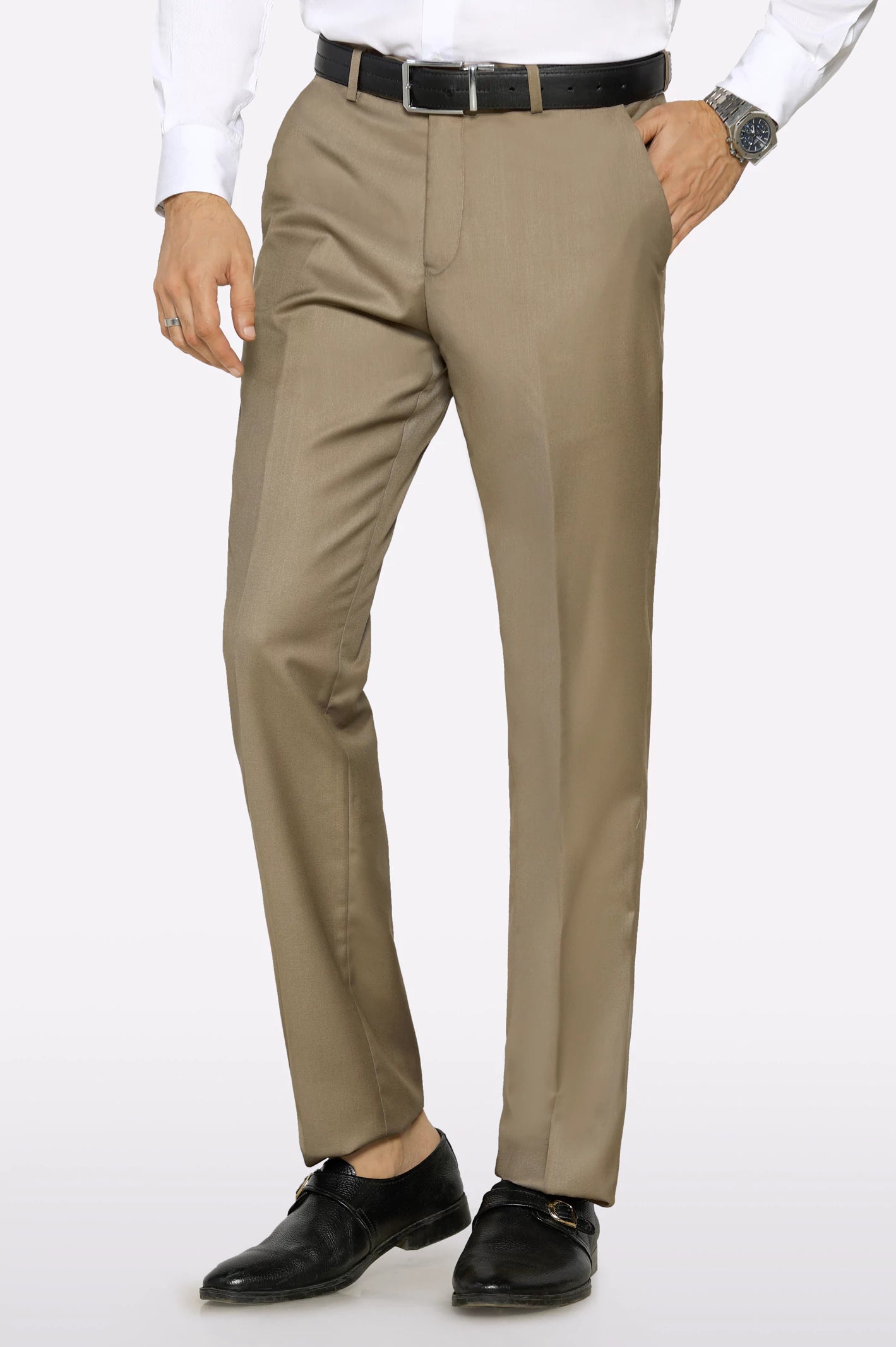 Beige Regular Fit Formal Trouser