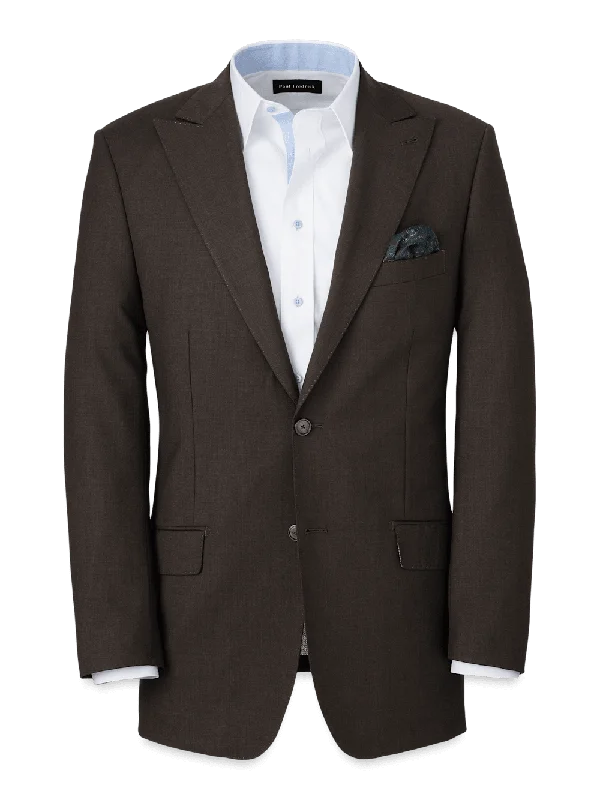 Wool Stretch Bengaline Peak Lapel Suit Jacket - Dark Brown