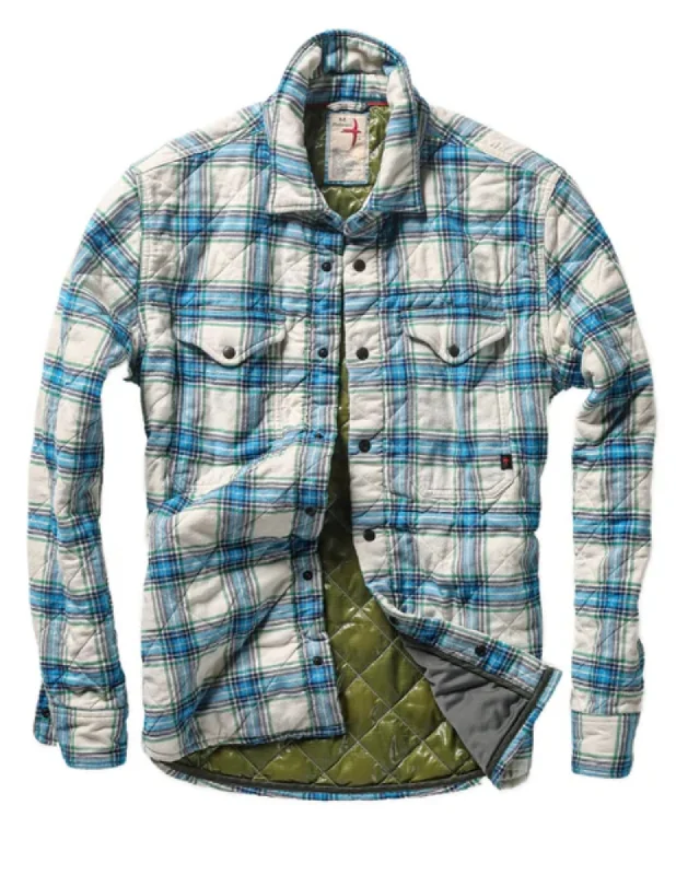 Quilted Flannel Shirtjacket | White/Lt Blue/Green Plaid