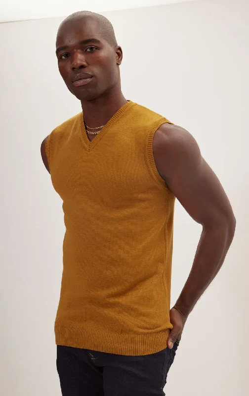 Classic V-Neck Knitted Vest - Mustard