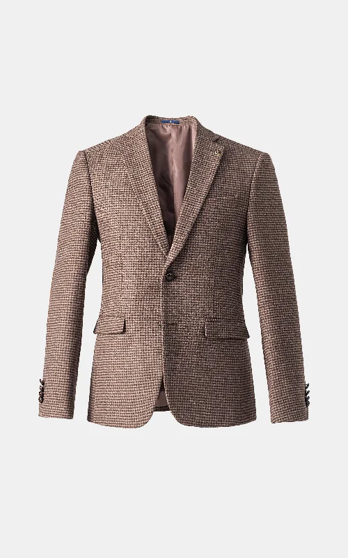 HOUNDSTOOTH PATTERN COAT COFFEE