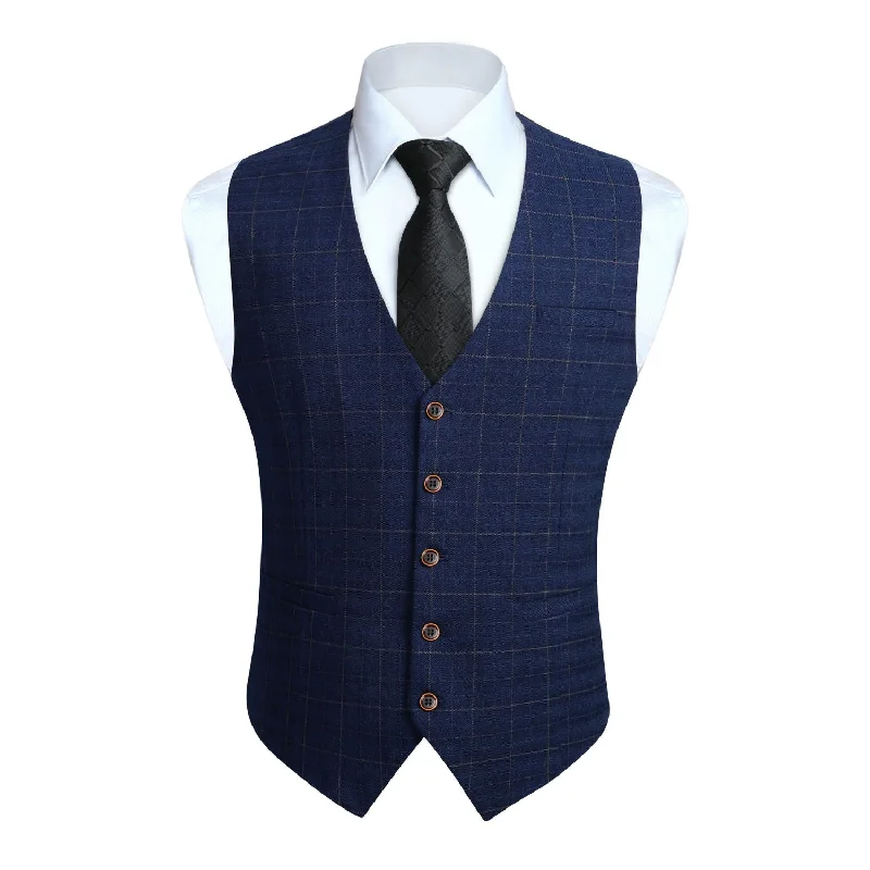 Plaid Slim Suit Vest - A-A-BLUE