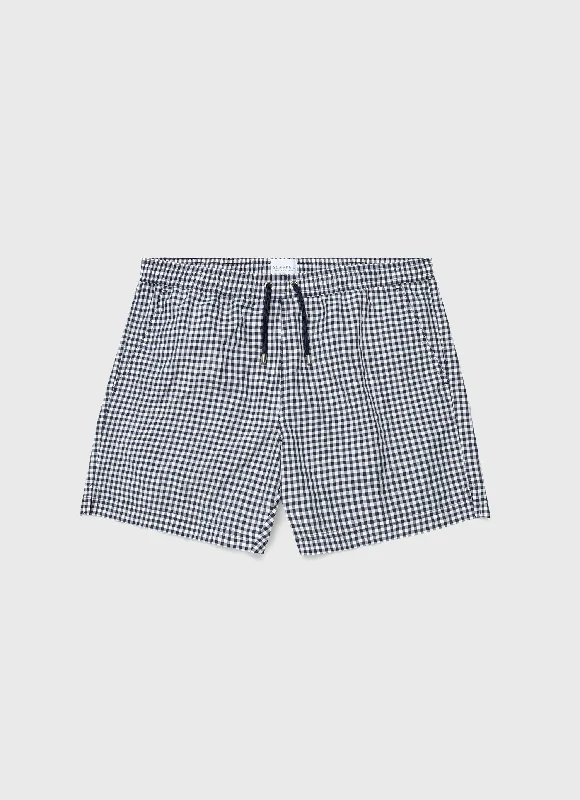 Men's Drawstring Swim Shorts in Navy Gingham