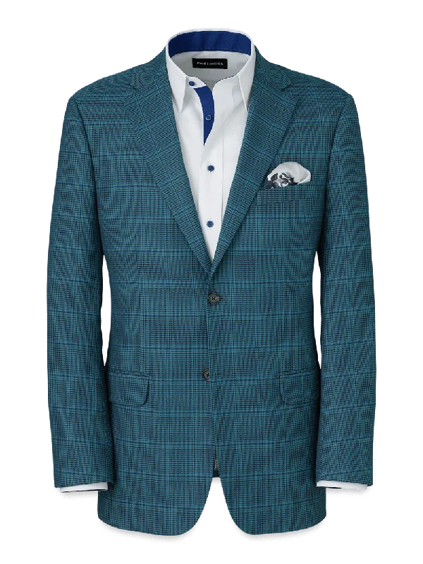 Microfiber Houndstooth Notch Lapel Suit Jacket - Navy/blue