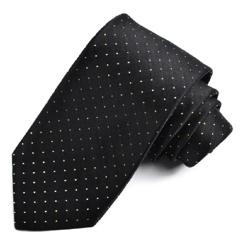 Black and Metallic Gold Pin Dot Woven Silk Jacquard Tie by Dion Neckwear