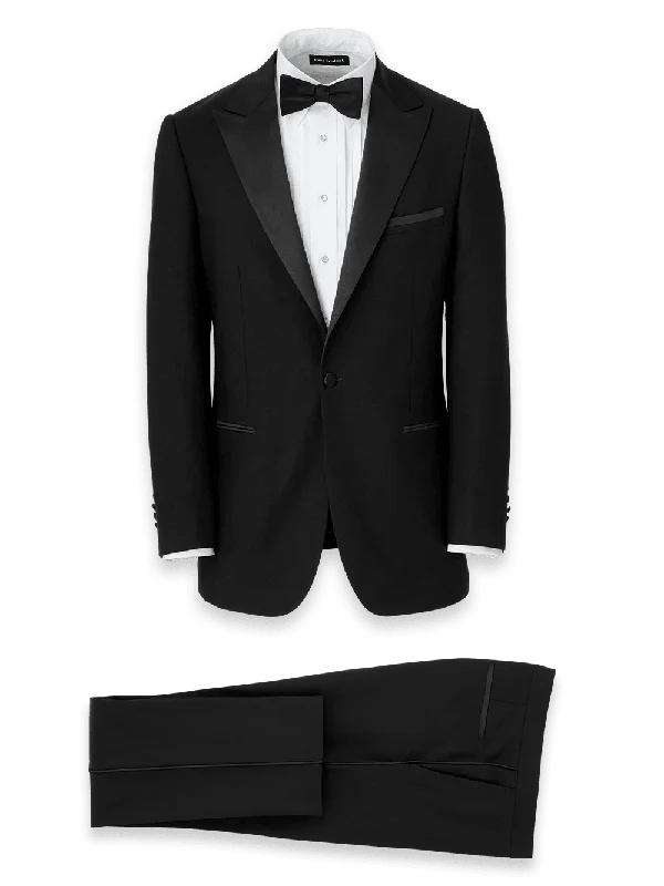 Wool Stretch Peak Lapel Tuxedo - Black