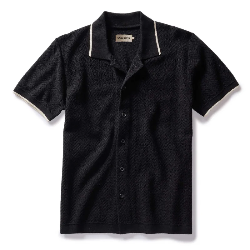 The Button Down Polo in Coal Herringbone