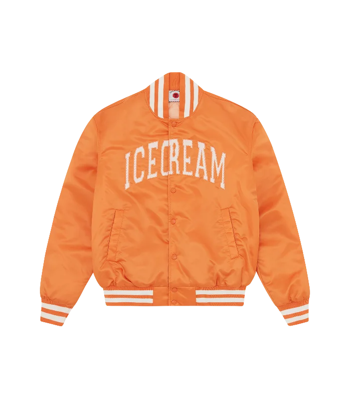 COLLEGE SATIN BOMBER JACKET - ORANGE