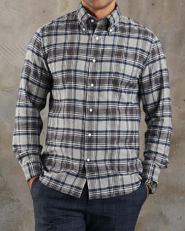 Dark Gull Grey Navy Plaid Flannel Shirt