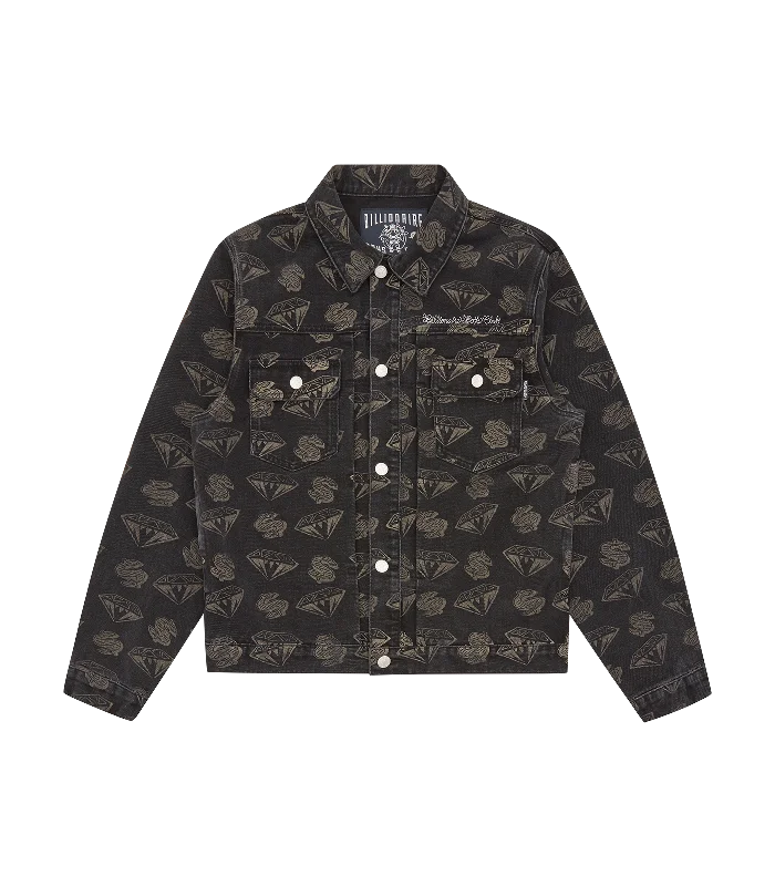 DIAMONDS & DOLLARS DENIM JACKET - BLACK