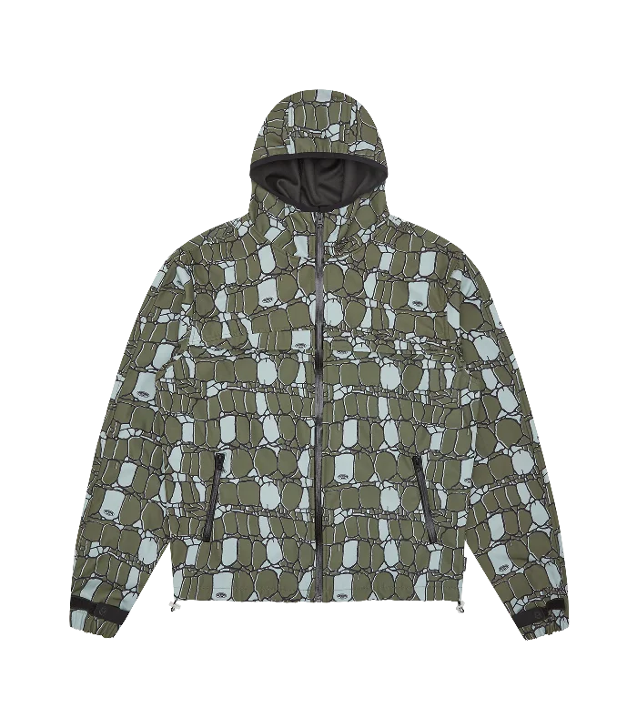 GATOR CAMO HOODED WINDBREAKER JACKET - GREEN