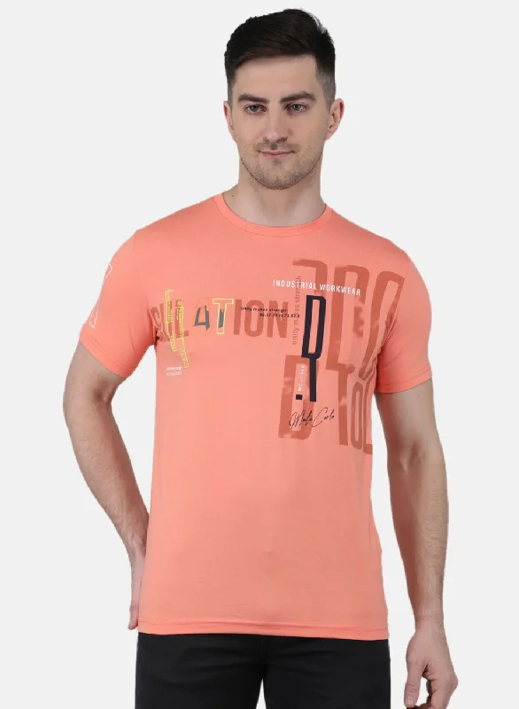 Men Peach Printed T-Shirt