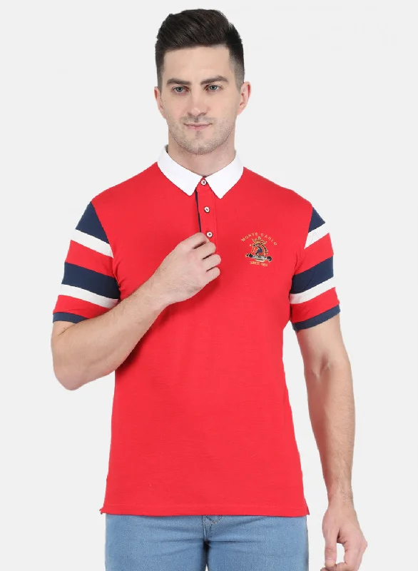 Men Red Solid T-Shirt