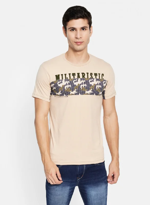 Mens Peach Printed T-Shirt