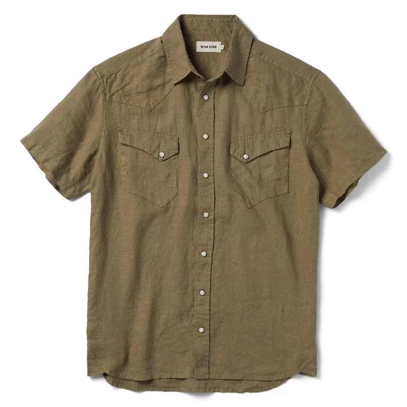 The Short Sleeve Western in Olive Linen