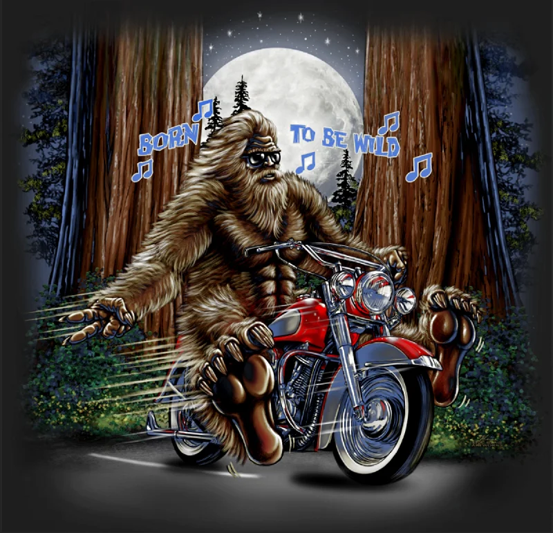 Adult Sassy Biker T-Shirt (Sasquatch  on motorcycle)