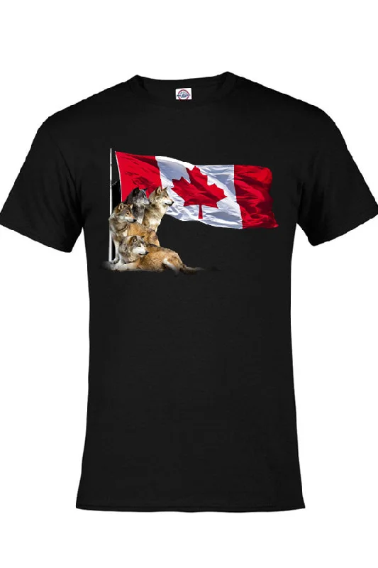 Adult Wolf Flag T-Shirt (Canadian flag with wolves)