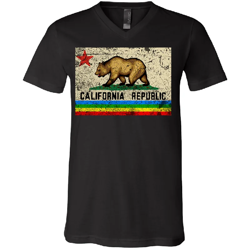 California Republic Rainbow Distressed Asst Colors V-Neck