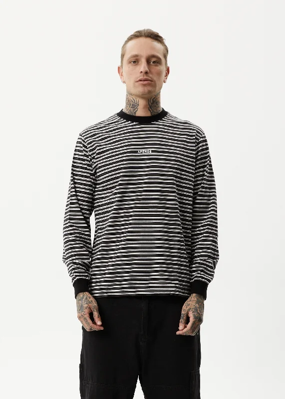 AFENDS Mens Ender - Striped Long Sleeve T-Shirt - White