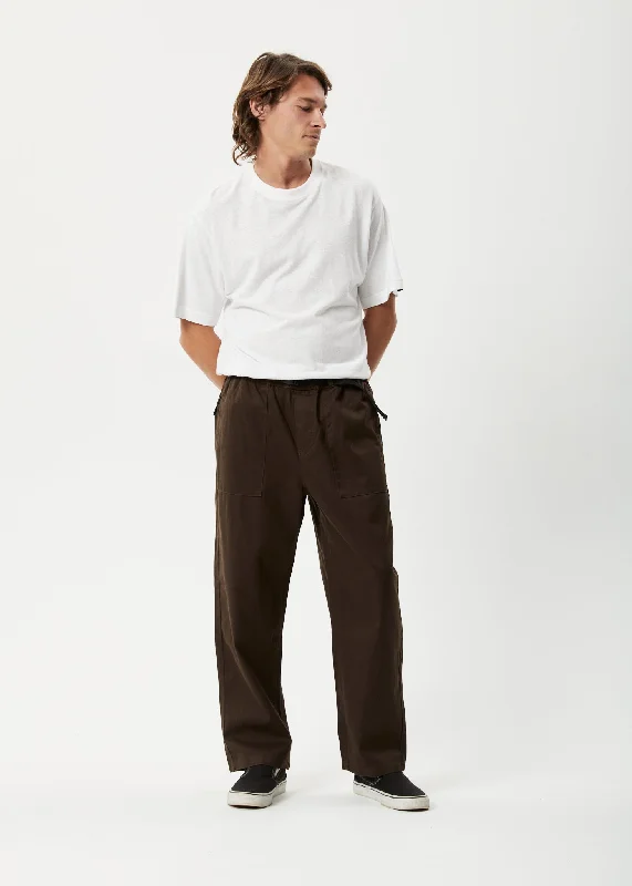 AFENDS Mens Cabal - Elastic Waist Relaxed Pants - Earth