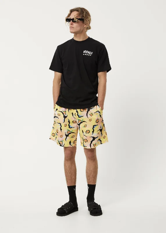 AFENDS Mens Flowers - Elastic Waist Shorts - Multi