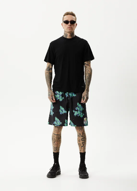 AFENDS Mens House Of Darwin - Oversized Shorts - Charcoal Floral