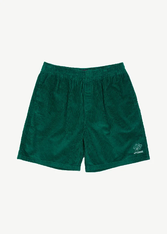 AFENDS Mens Ninety Eights Union - Corduroy Elastic Waist Shorts - Emerald