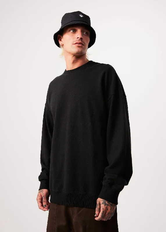 AFENDS Mens Sativa - Oversized Crew Neck Jumper - Black